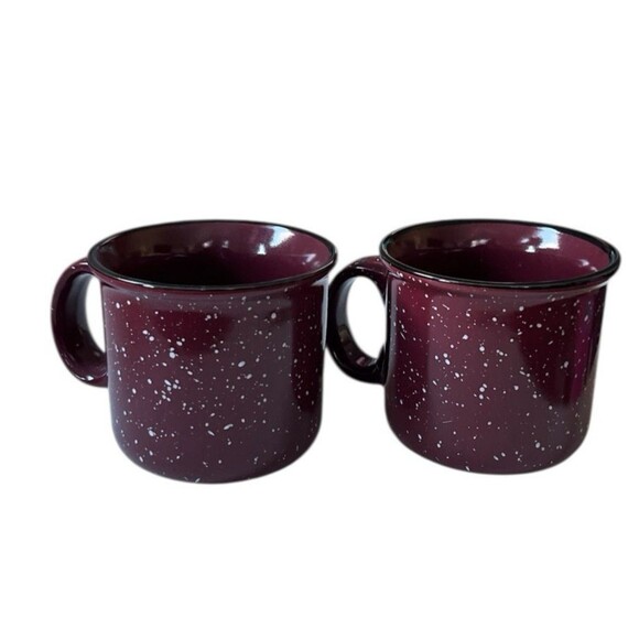 2 Estes Park Large Ceramic Coffee Mug Speckled Maroon White Mountain Cabin Camp - Picture 2 of 3